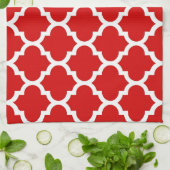 Red White Moroccan Quatrefoil Pattern #5 Theedoek (Gevouwen)