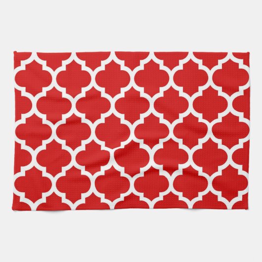 Red White Moroccan Quatrefoil Pattern #5 Theedoek (Horizontaal)