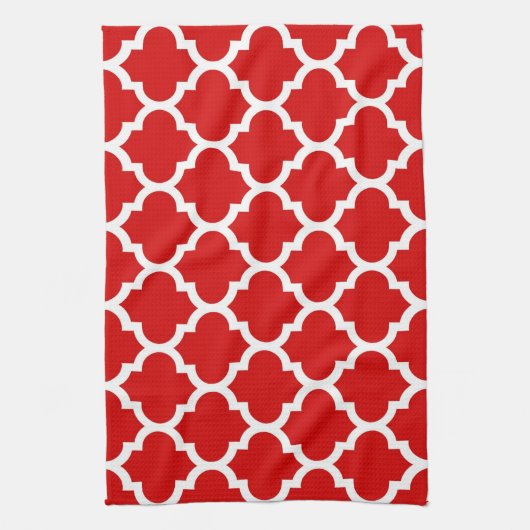 Red White Moroccan Quatrefoil Pattern #5 Theedoek (Verticaal)