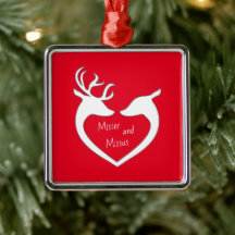 Red & White Mr & Mrs Deer Couple Holiday Ornament