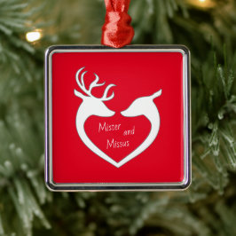 Red & White Mr & Mrs Deer Couple Holiday Ornament