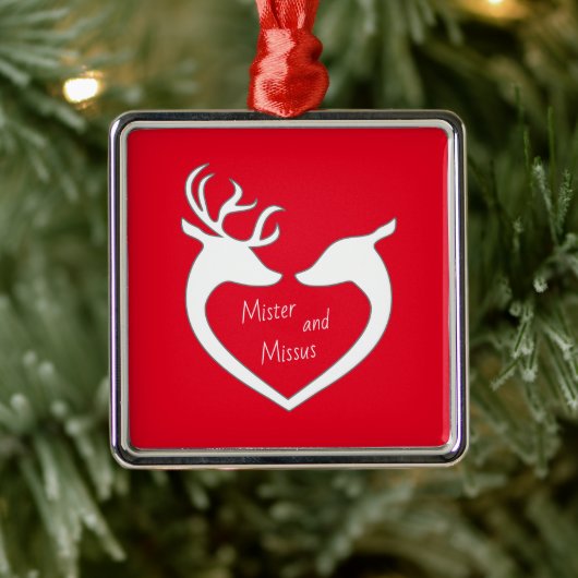 Red & White Mr & Mrs Deer Couple Holiday Ornament (Boom)