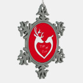 Red & White Mr & Mrs Deer Couple Tin Sneeuwvlok Ornament (Links)