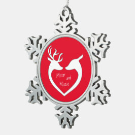 Red & White Mr & Mrs Deer Couple Tin Sneeuwvlok Ornament