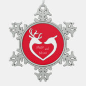 Red & White Mr & Mrs Deer Couple Tin Sneeuwvlok Ornament (Voorkant)