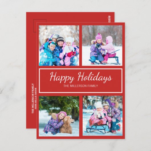 Red White Multi Photo kerstfeestay Greep Briefkaart (Voorkant / Achterkant)