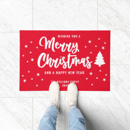 Red White Naam niet fotofamilie Merry Kerstry Deurmat