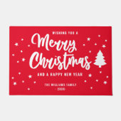 Red White Naam niet fotofamilie Merry Kerstry Deurmat (Voorkant)