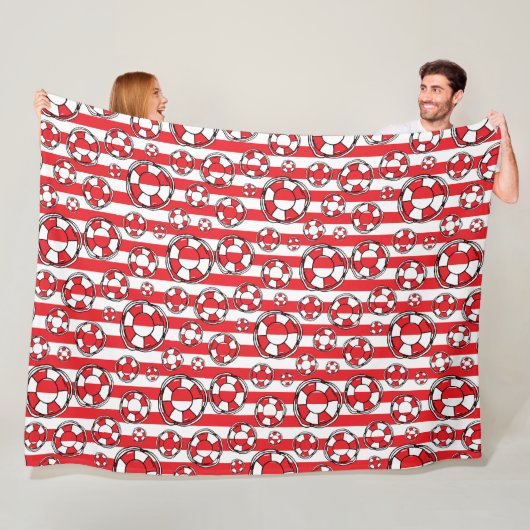 Red White Nautical Lifebuoy Lifebelts Boat Fleece Deken (In situ)