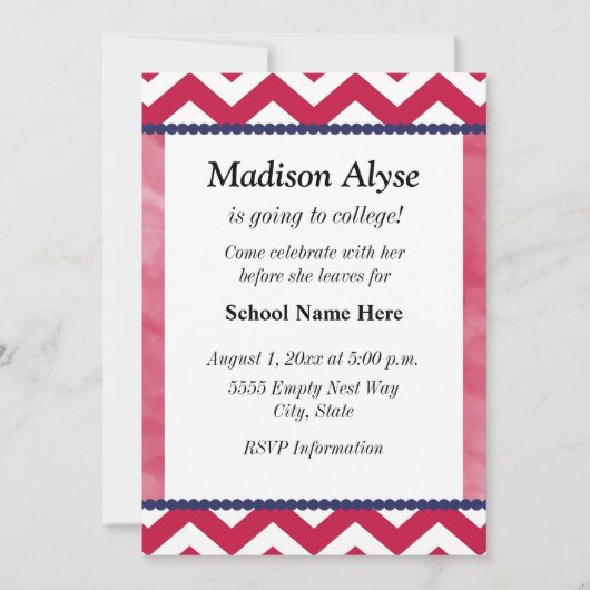 Red White Navy Blue Chevron Trunk Party Invite Kaart (Voorkant)