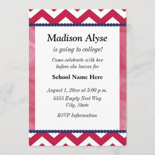 Red White Navy Blue Chevron Trunk Party Invite Kaart