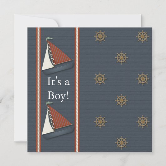 Red White Navy Blue Sailboat Baby shower Kaart (Voorkant)