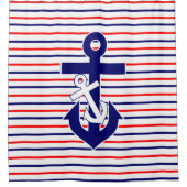 Red White & Navy Stripes W/Anchors Shower Curtain Douchegordijn (Voorkant)