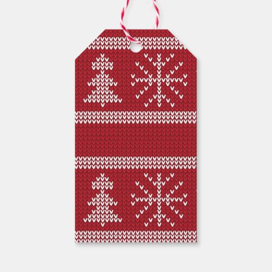 Red White Nordic Kerstmis Knit Sweater Holiday Cadeaulabel (Achterkant)