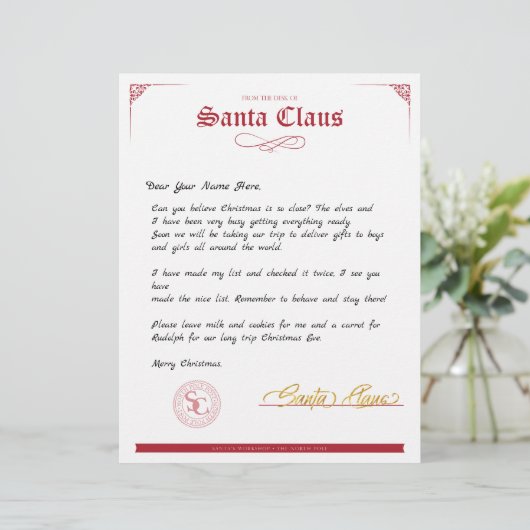 Red White Officiële brief van Santa Claus (Staand voorkant)