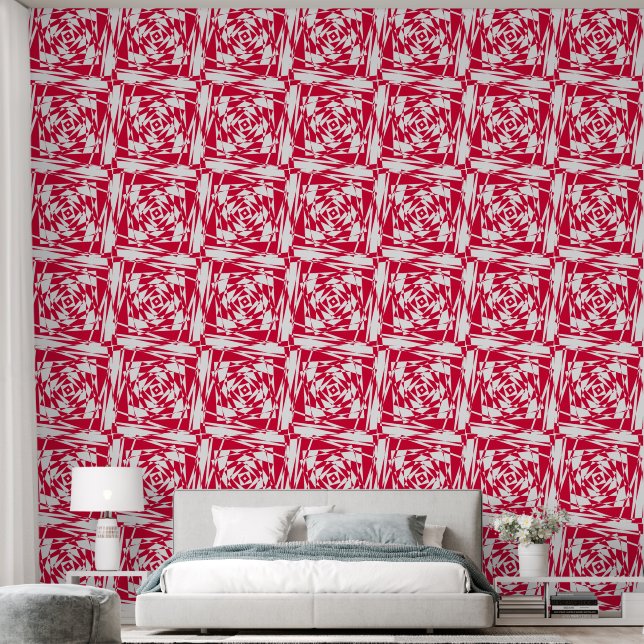 Red & White Optical Illusion – Modern  Behang (Slaapkamer)