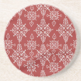Red White Ornamental Snowflake Drink Zandsteen Onderzetter