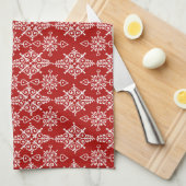 Red White Ornamental Snowflake Pattern Theedoek (Quarter Fold)