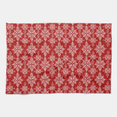 Red White Ornamental Snowflake Pattern Theedoek (Horizontaal)