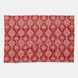 Red White Ornamental Snowflake Pattern Theedoek