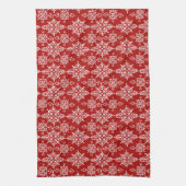 Red White Ornamental Snowflake Pattern Theedoek (Verticaal)