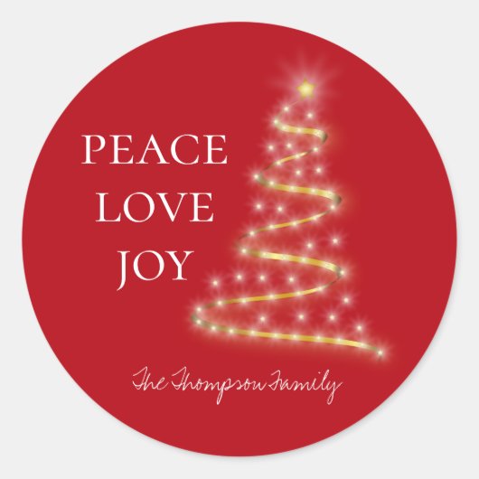 Red White Peace Love Joy Holiday Ronde Sticker (Voorkant)