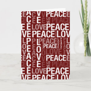 Red White Peace Love Typography Feestdagen Kaart