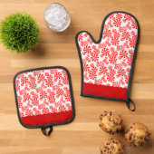 Red White Pepemint Holiday Pattern Kitchen Towel Ovenwant & Pannenlap Set (Top down)