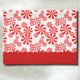Red White Pepemint Holiday Pattern Kitchen Towel Theedoek
