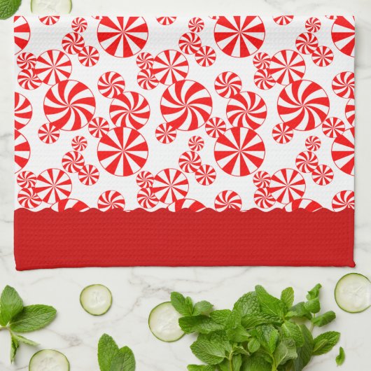 Red White Pepemint Holiday Pattern Kitchen Towel Theedoek (Gevouwen)