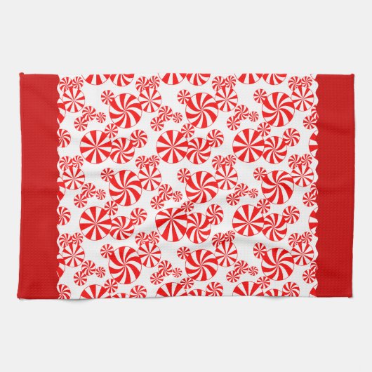Red White Pepemint Holiday Pattern Kitchen Towel Theedoek (Horizontaal)