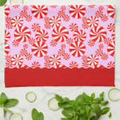 Red White Pepemint Pattern op Roze keukenhanddoek (Gevouwen)