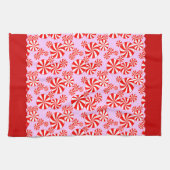 Red White Pepemint Pattern op Roze keukenhanddoek (Horizontaal)