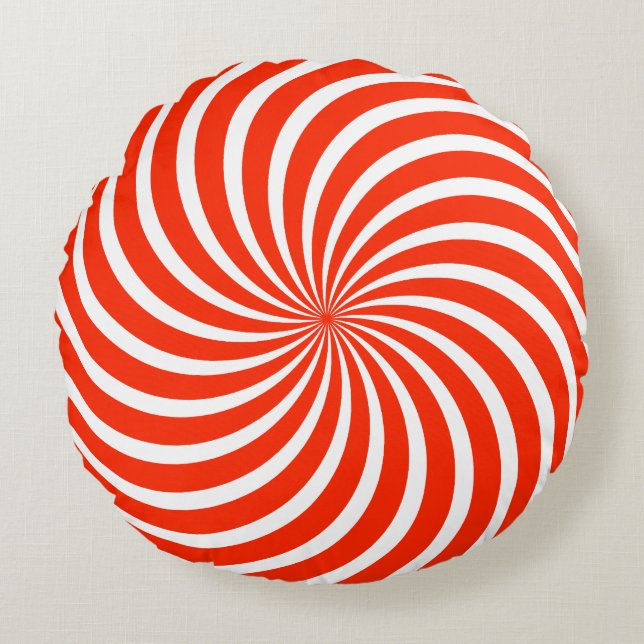 Red & White Peppermint Candy Holiday Christmas  Rond Kussen (Voorkant)