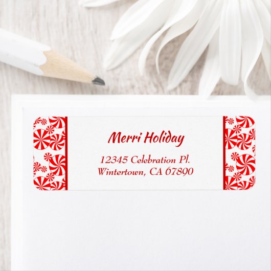 Red White Peppermint Editable Return-adres Etiket (Insitu)
