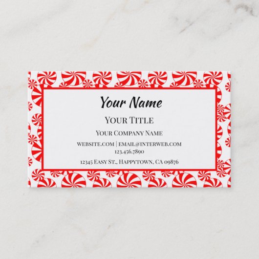 Red White Peppermint Snoep Editable Visitekaartje (Voorkant)