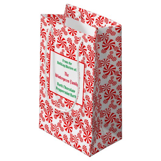 Red White Peppermint Snoep Patroon bewerkbaar Klein Cadeauzakje (Voorkant Gekanteld)