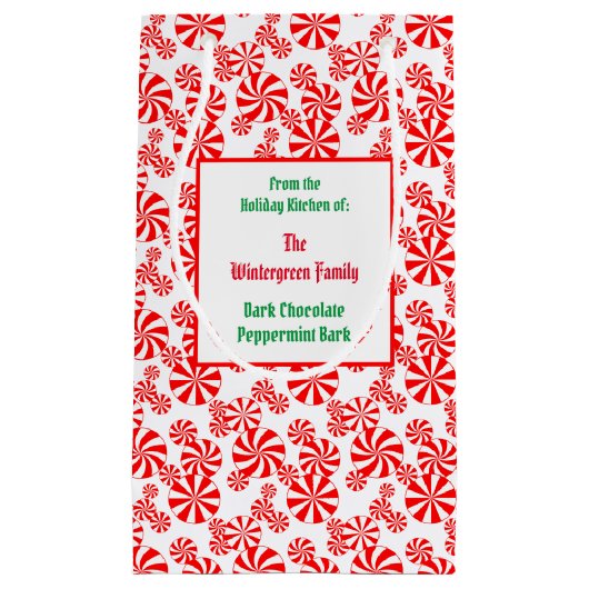 Red White Peppermint Snoep Patroon bewerkbaar Klein Cadeauzakje (Voorkant)