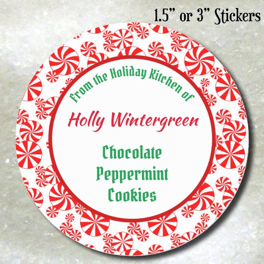 Red White Peppermint Snoep Patroon bewerkbaar Ronde Sticker