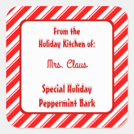 Red White Peppermint Stripe Custom Holiday Baking Vierkante Sticker