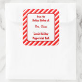 Red White Peppermint Stripe Custom Holiday Baking Vierkante Sticker (Tas)