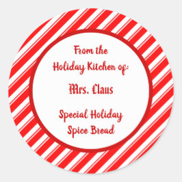 Red White Peppermint Striped Custom Baking Sticker