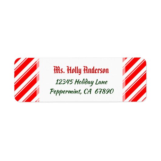 Red White Peppermint Stripes Aangepast retouradres Etiket (Voorkant)