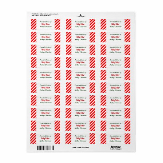 Red White Peppermint Stripes aangepaste baklabels Etiket (Full Sheet)