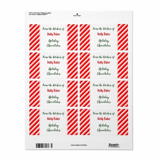 Red White Peppermint Stripes aangepaste baklabels Etiket (Full Sheet)