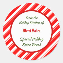 Red White Peppermint Stripes Custom Baking Sticker