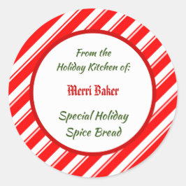Red White Peppermint Stripes Custom Baking Sticker