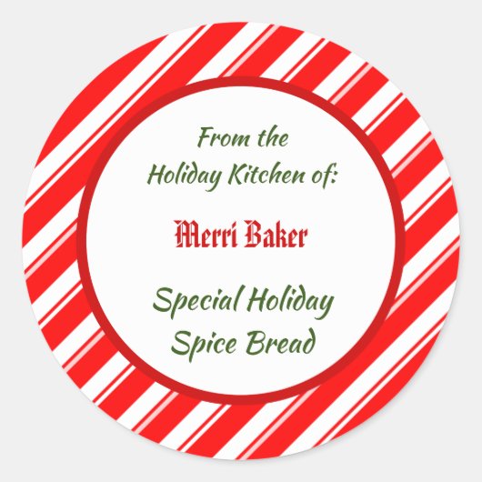 Red White Peppermint Stripes Custom Baking Sticker (Voorkant)