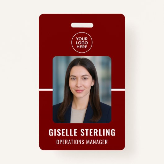 Red White Personalized Employee ID Card Badge (Voorkant)