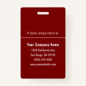 Red White Personalized Employee ID Card Badge (Achterkant)